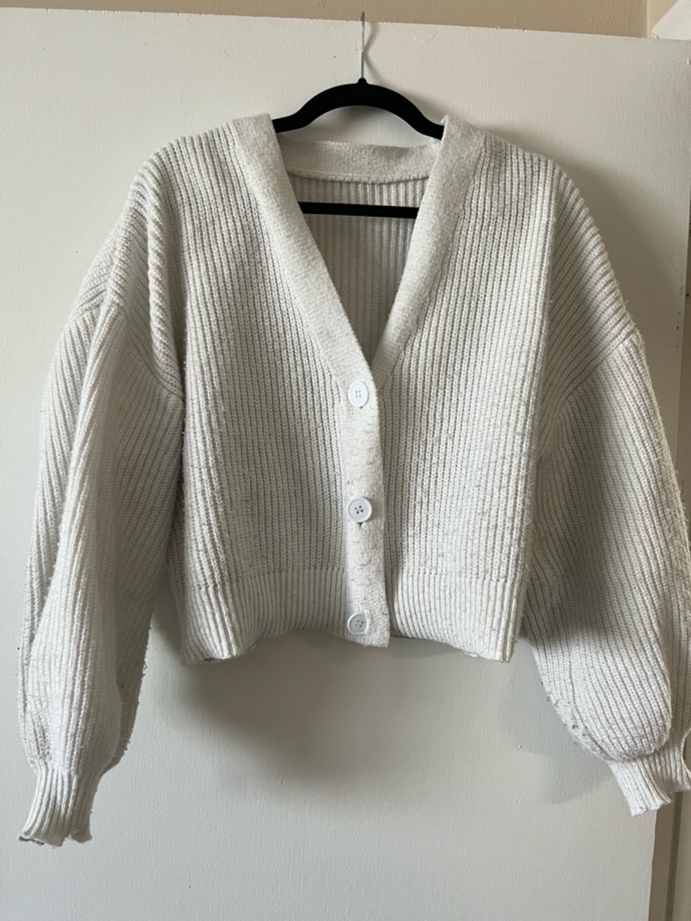 SHEIN Cream Cropped V-Neck Button Cardigan